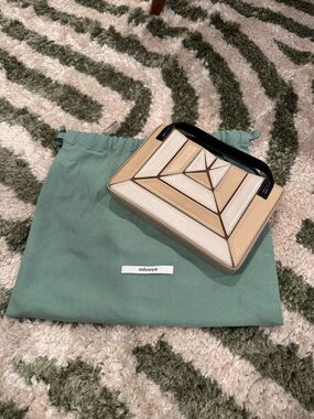 Mlouye Beige & Cream Geometric Mini Top-Handle Bag